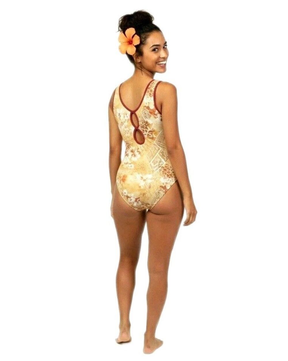 Satara VTG Tropical Foiled Floral Abstract Keyhole Tank Leotard Juniors M (ASP)